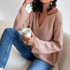 Ribbed Knit Drop Shoulder Sweater